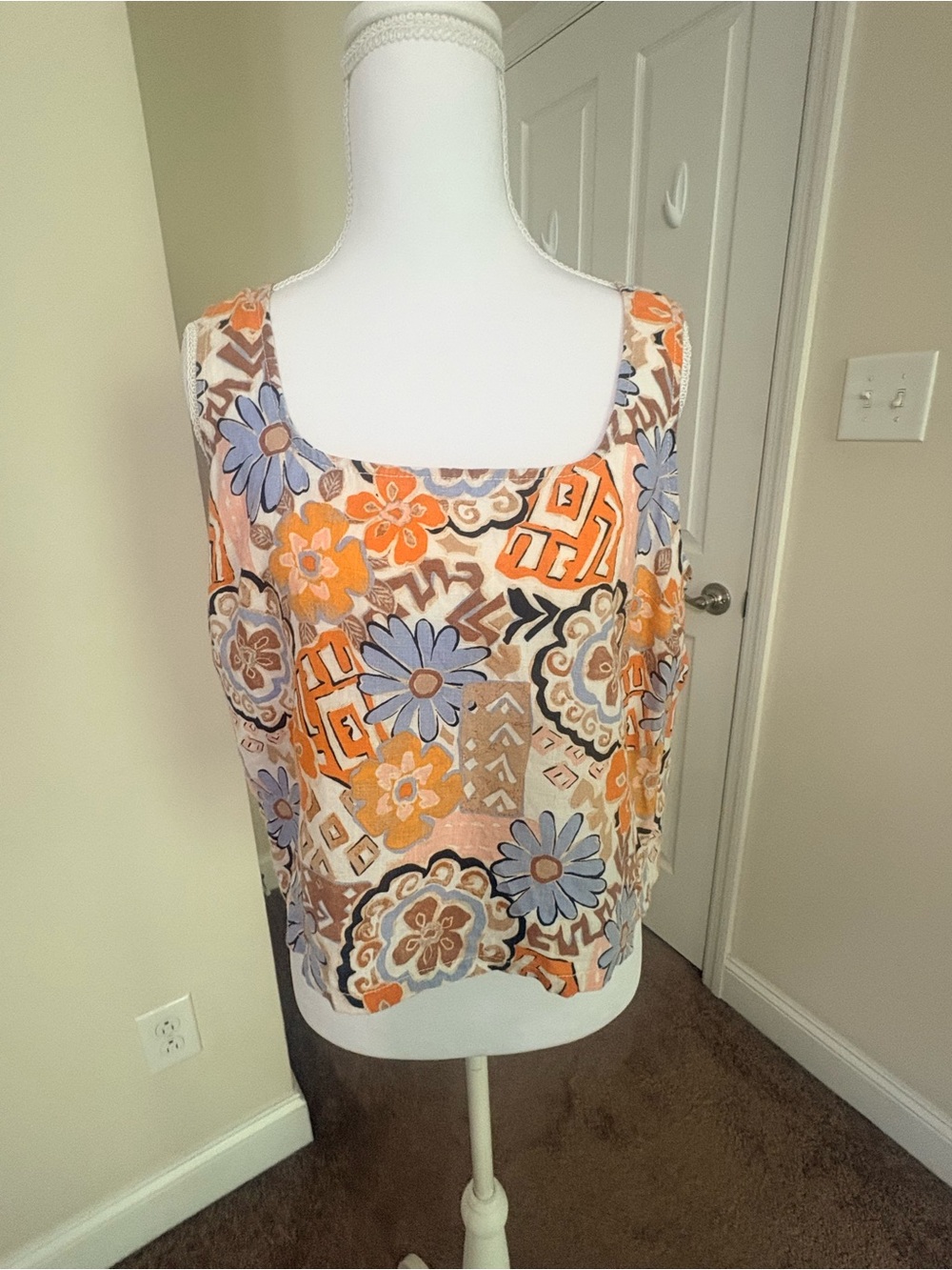 Floral Scoop Neck Camisole in Orange and Lavender